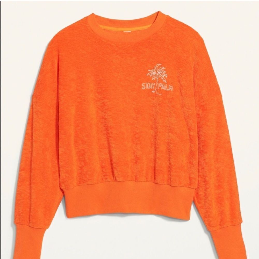 New with Tags Old Navy Stay Palm Cropped Long Sleeve Slub Knit Terry Sweatshirt